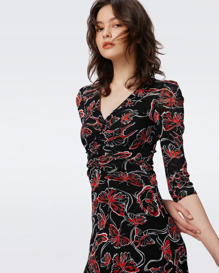 Women Ivan Reversible Mesh Dress Flutterfly And Tiny Stadium Geo Red DVF Dresses