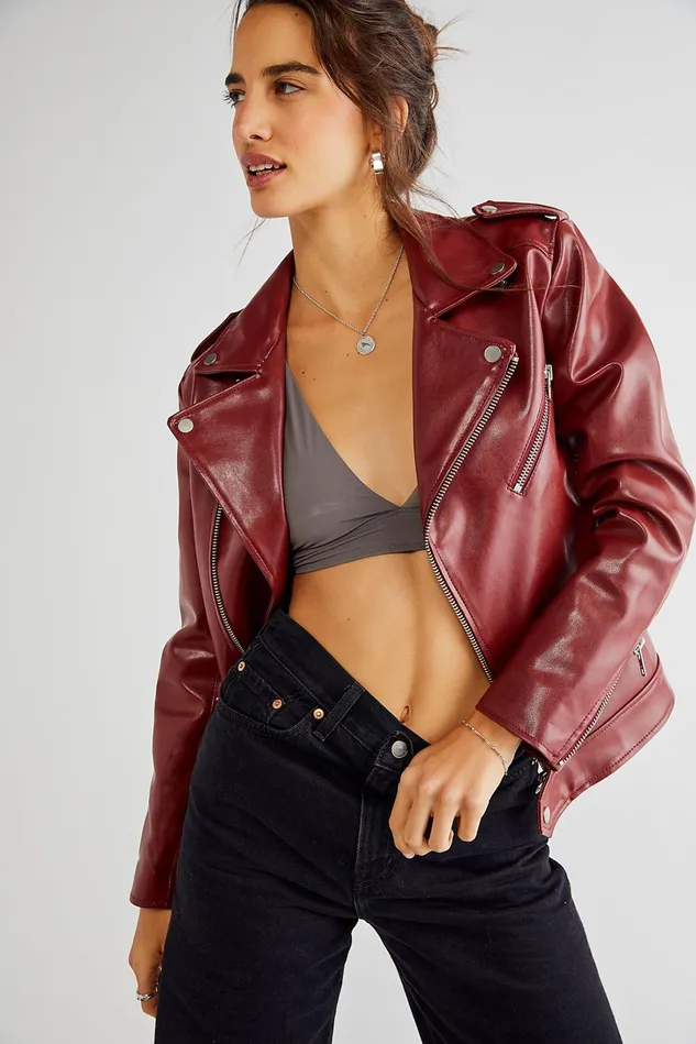 Women Jackets Free People River Cactus Moto Jacket Red