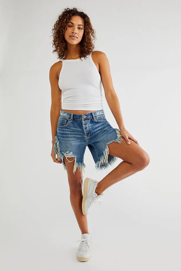 Women Jean Shorts Free People OneTeaspoon Frankies Cutoff Shorts Rodeo Blue