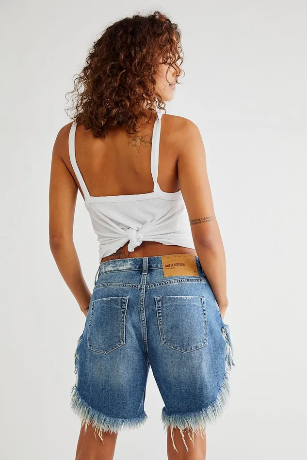Women Jean Shorts Free People OneTeaspoon Frankies Cutoff Shorts Rodeo Blue
