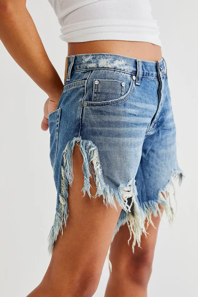 Women Jean Shorts Free People OneTeaspoon Frankies Cutoff Shorts Rodeo Blue