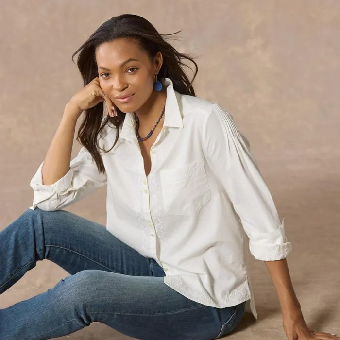 Women Karla Embroidered Shirt Caviar Sundance Catalog Tops Women Karla Embroidered Shirt Caviar Sundance Catalog Tops