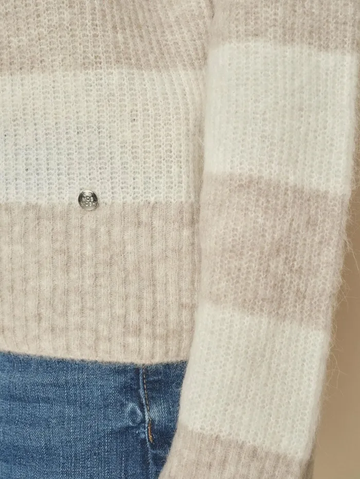 Women Knits MOS MOSH MMAidy Thora Stripe Rollneck Knit Feather Gray
