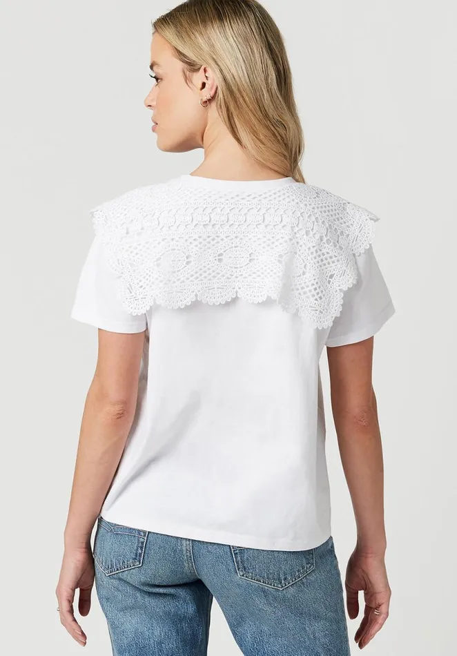 Women Lace Collar Adrienne Tee White Buffalo David Bitton Tops and Tees