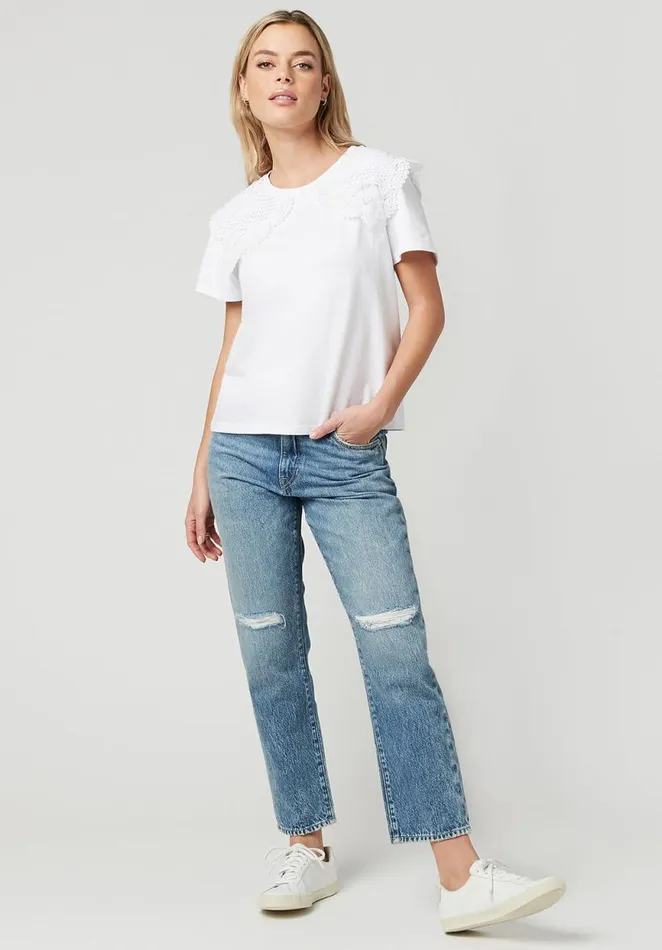 Women Lace Collar Adrienne Tee White Buffalo David Bitton Tops and Tees