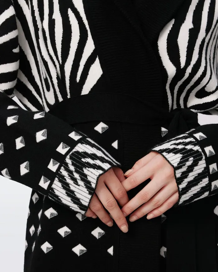 Women Lee Knit Jacquard Cardigan Zebra Ivory And Cube Dot DVF Sweaters and Knits