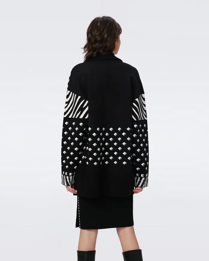 Women Lee Knit Jacquard Cardigan Zebra Ivory And Cube Dot DVF Sweaters and Knits