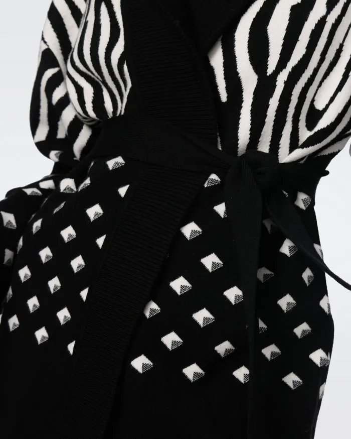 Women Lee Knit Jacquard Cardigan Zebra Ivory And Cube Dot DVF Sweaters and Knits