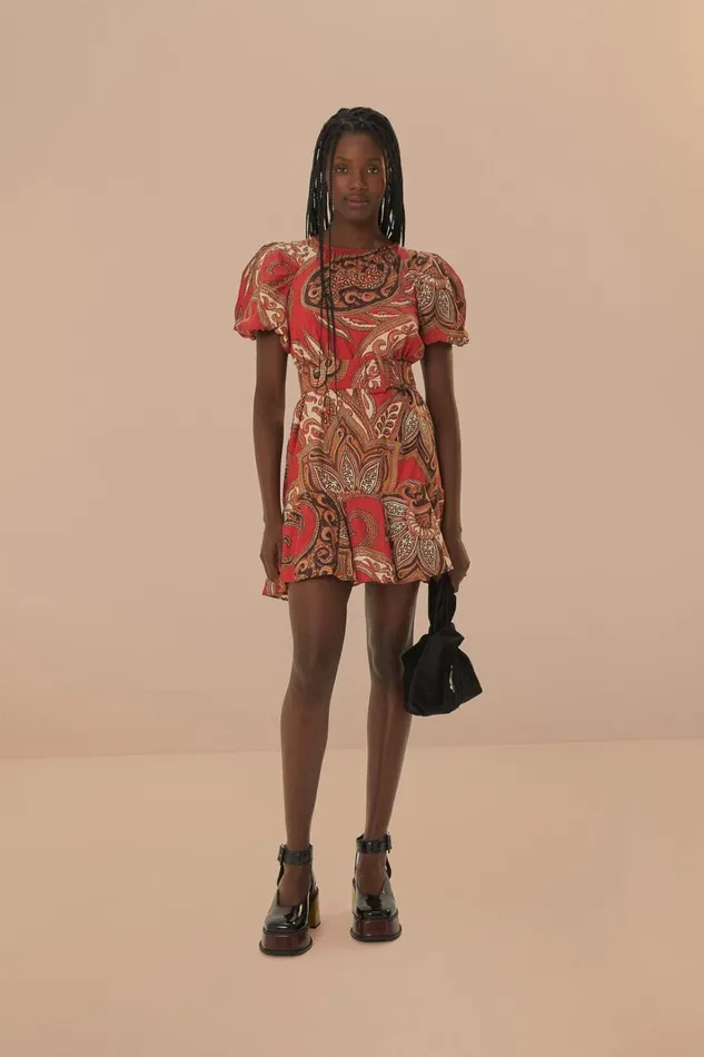 Women Leopard Paisley Burgundy Mini Dress Leopard Paisley Burgundy FARM Rio Mini Dresses