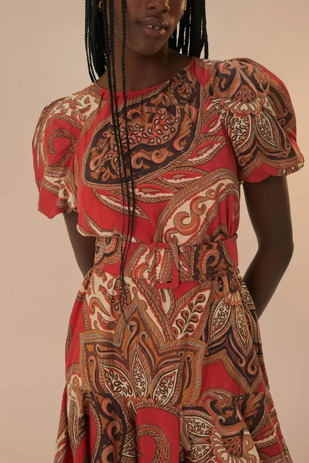 Women Leopard Paisley Burgundy Mini Dress Leopard Paisley Burgundy FARM Rio Mini Dresses