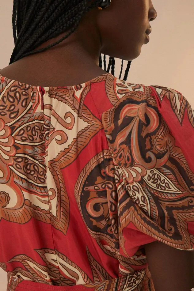 Women Leopard Paisley Burgundy Mini Dress Leopard Paisley Burgundy FARM Rio Mini Dresses