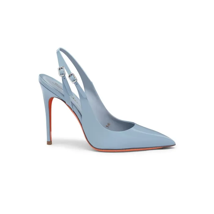 Women Light Blue Patent Leather HighHeel Slingback Santoni Pumps and Heels