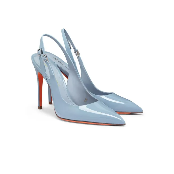 Women Light Blue Patent Leather HighHeel Slingback Santoni Pumps and Heels