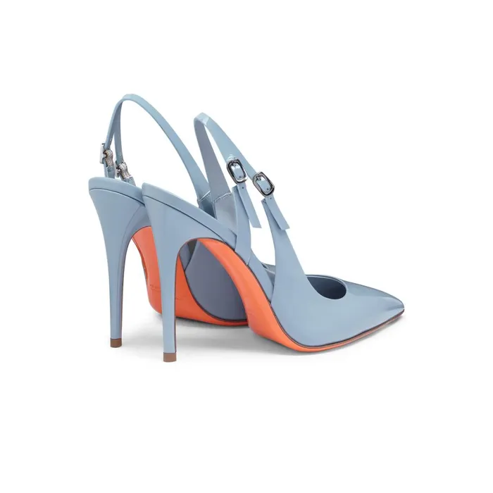 Women Light Blue Patent Leather HighHeel Slingback Santoni Pumps and Heels