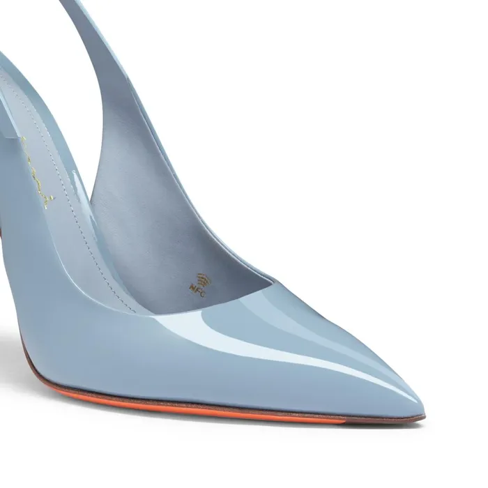 Women Light Blue Patent Leather HighHeel Slingback Santoni Pumps and Heels