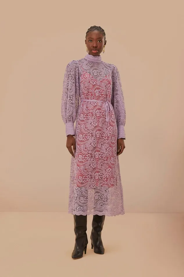 Women Lilac Lace Midi Dress Lilac FARM Rio Midi Dresses