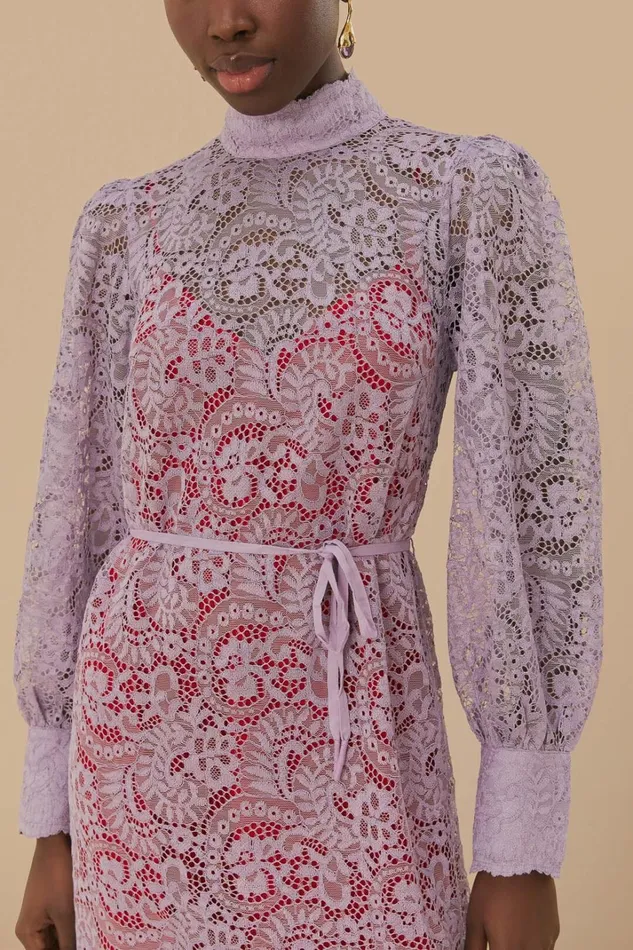 Women Lilac Lace Midi Dress Lilac FARM Rio Midi Dresses