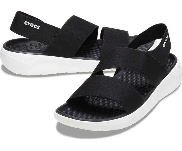 Women LiteRide Stretch Sandal Black White Crocs Sandals