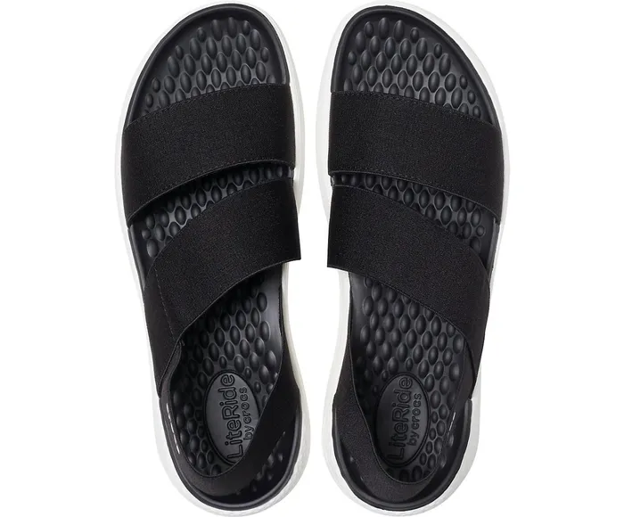 Women LiteRide Stretch Sandal Black White Crocs Sandals