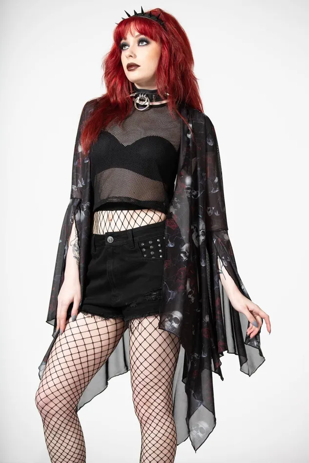 Women Long Sleeves Killstar Fairy Moss Mesh Cover Up