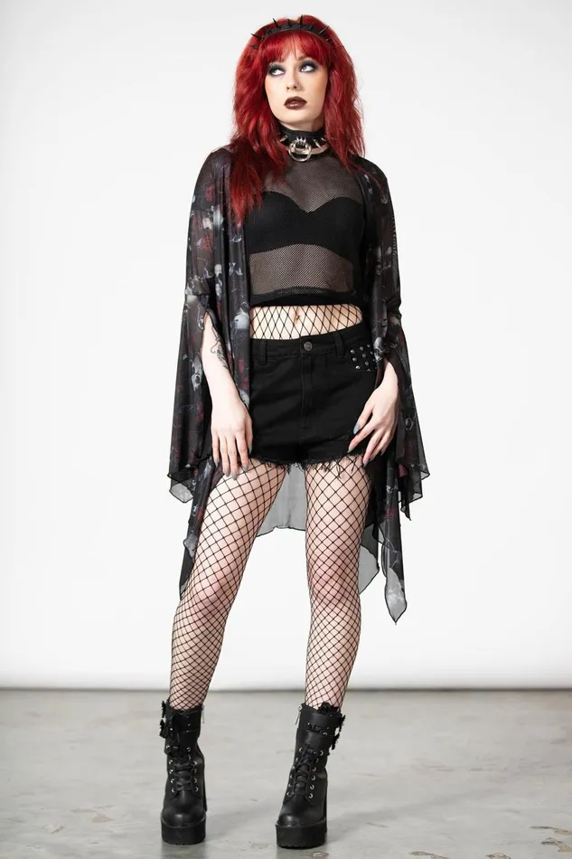 Women Long Sleeves Killstar Fairy Moss Mesh Cover Up