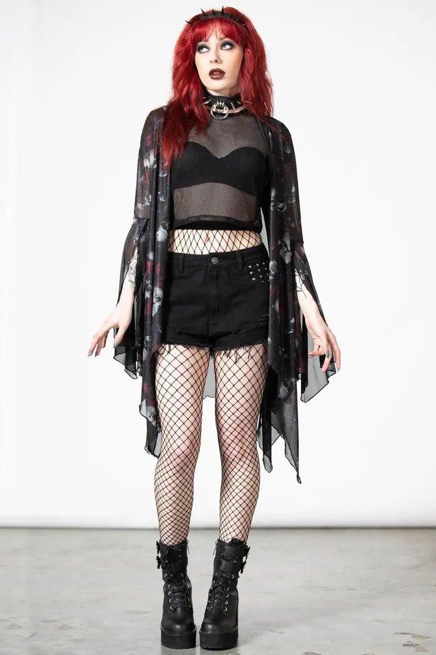 Women Long Sleeves Killstar Fairy Moss Mesh Cover Up