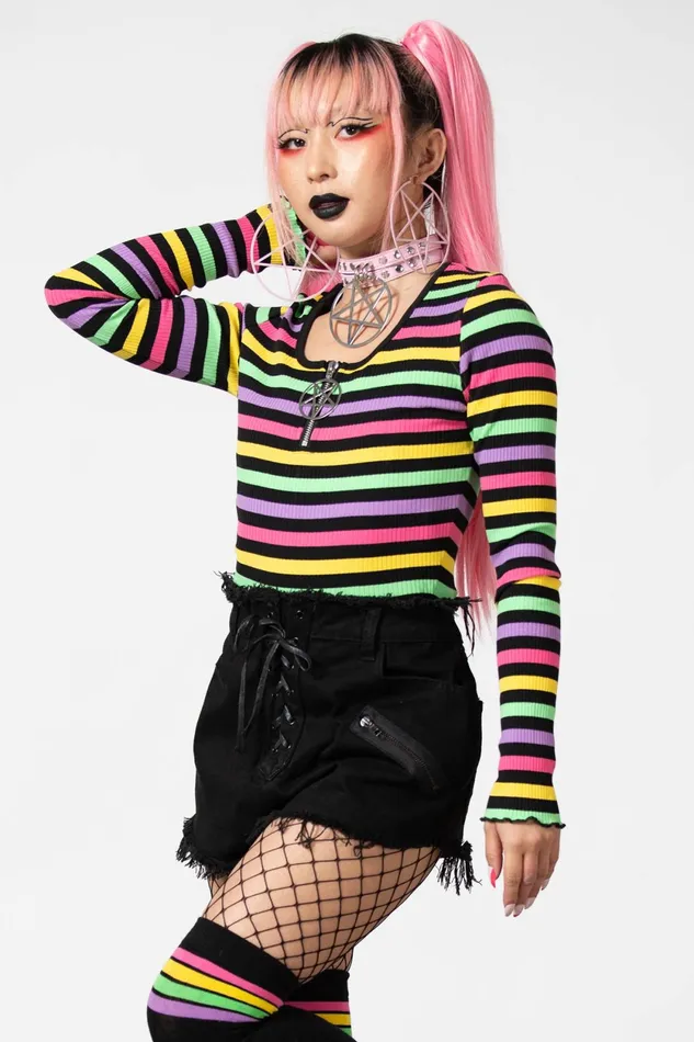 Women Long Sleeves Killstar Nikiko Ribbed LongSleeve Top