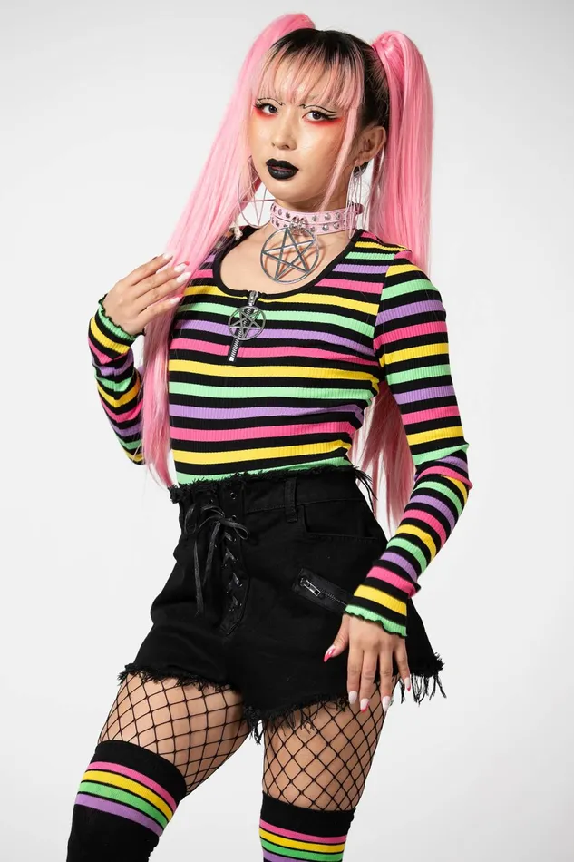 Women Long Sleeves Killstar Nikiko Ribbed LongSleeve Top