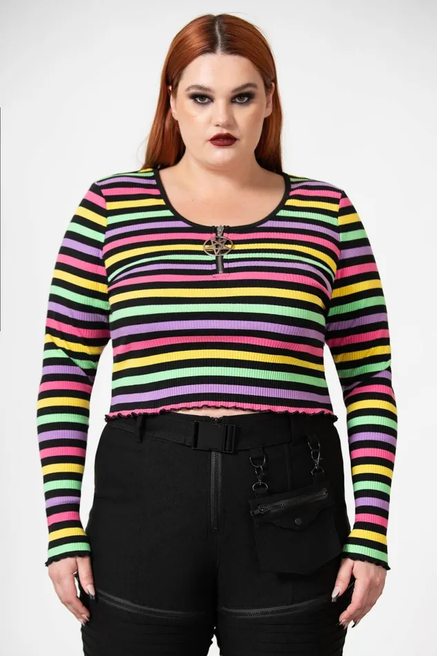 Women Long Sleeves Killstar Nikiko Ribbed LongSleeve Top
