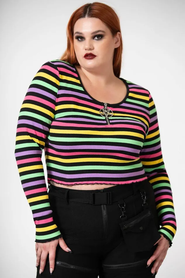 Women Long Sleeves Killstar Nikiko Ribbed LongSleeve Top