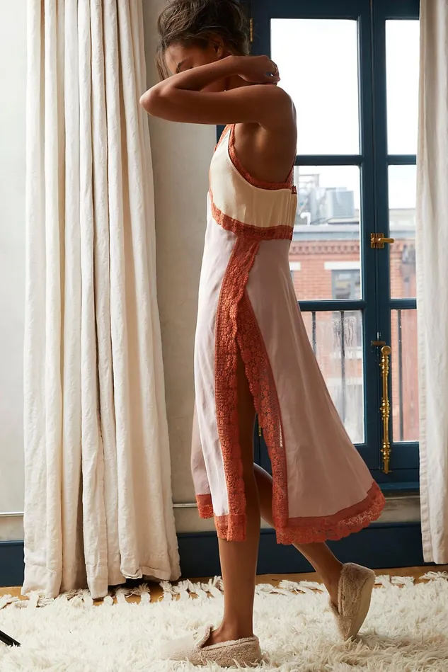 Women Loungewear Free People Tri Me Midi Slip Tan Combo