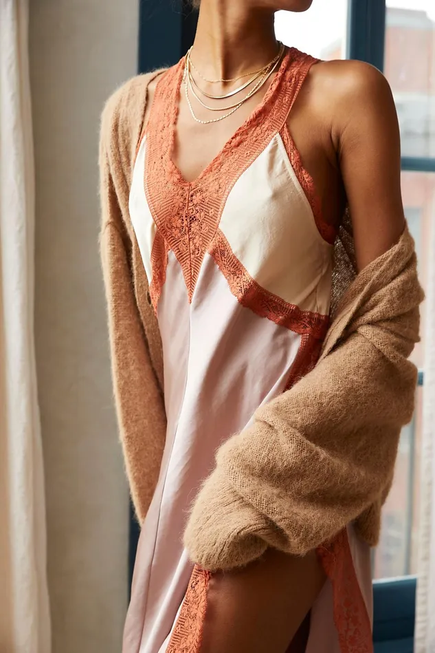 Women Loungewear Free People Tri Me Midi Slip Tan Combo