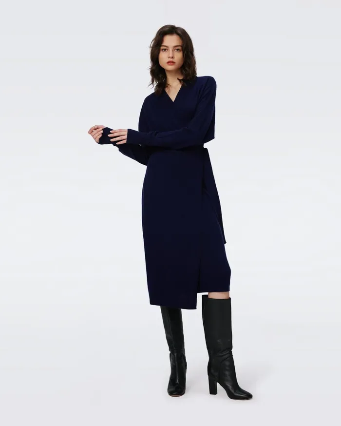 Women Mac WoolCashmere Dress Navy DVF Dresses