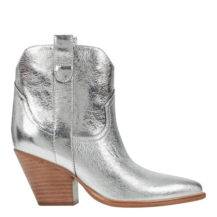 Women Marlie Western Bootie Silver Leather Marc Fisher Boots and Booties