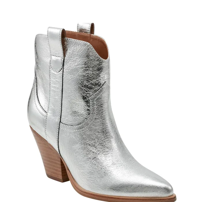 Women Marlie Western Bootie Silver Leather Marc Fisher Boots and Booties