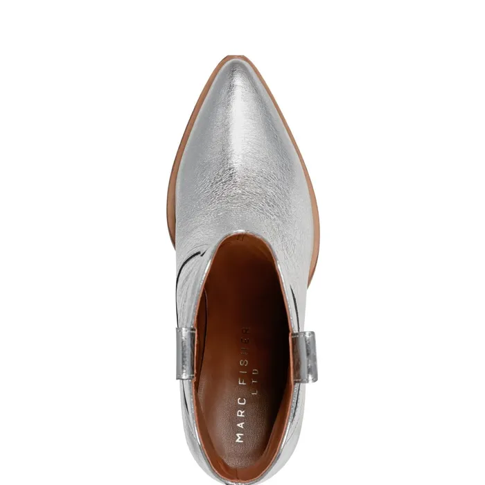 Women Marlie Western Bootie Silver Leather Marc Fisher Boots and Booties