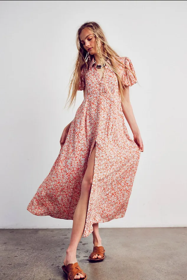 Women Maxi Dresses Free People Debbie Jean Shirtdress Red