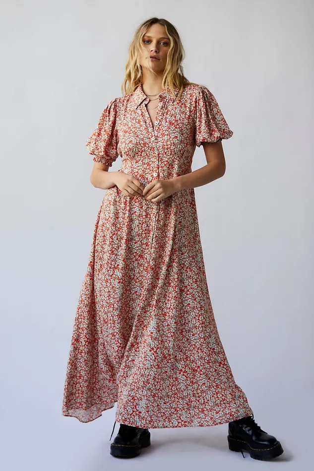 Women Maxi Dresses Free People Debbie Jean Shirtdress Red
