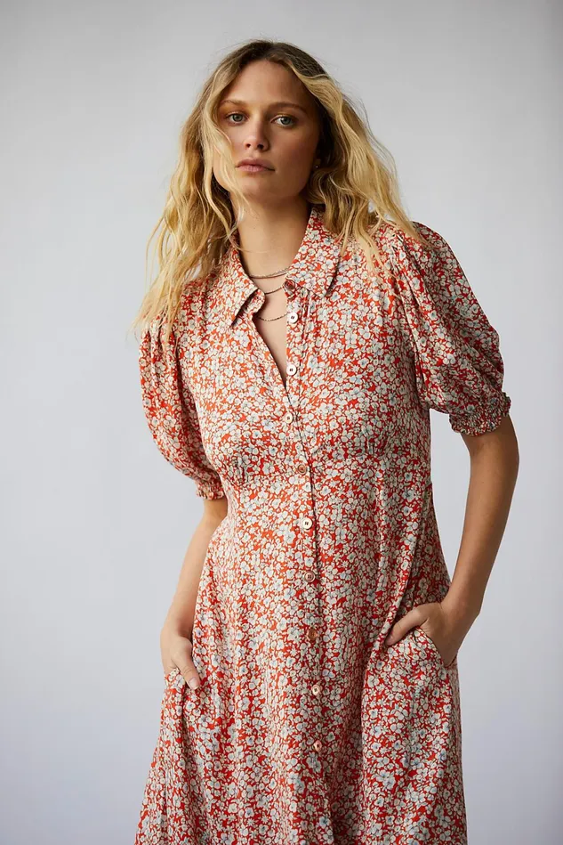 Women Maxi Dresses Free People Debbie Jean Shirtdress Red