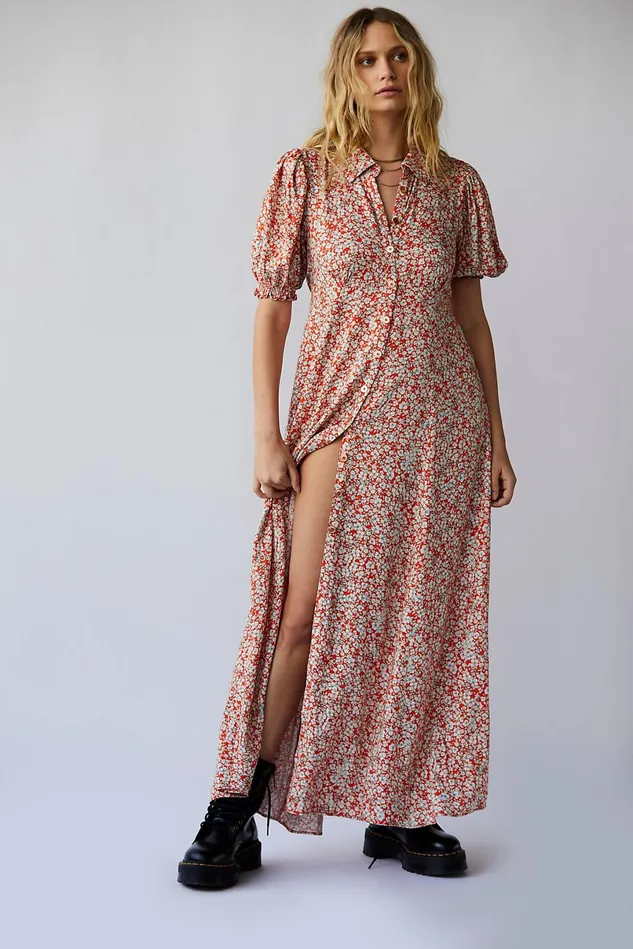 Women Maxi Dresses Free People Debbie Jean Shirtdress Red