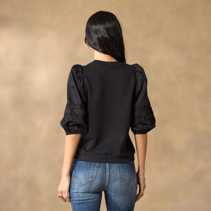 Women Melanie Mixed Media Sweatshirt Black Sundance Catalog Tops Women Melanie Mixed Media Sweatshirt Black Sundance Catalog Tops