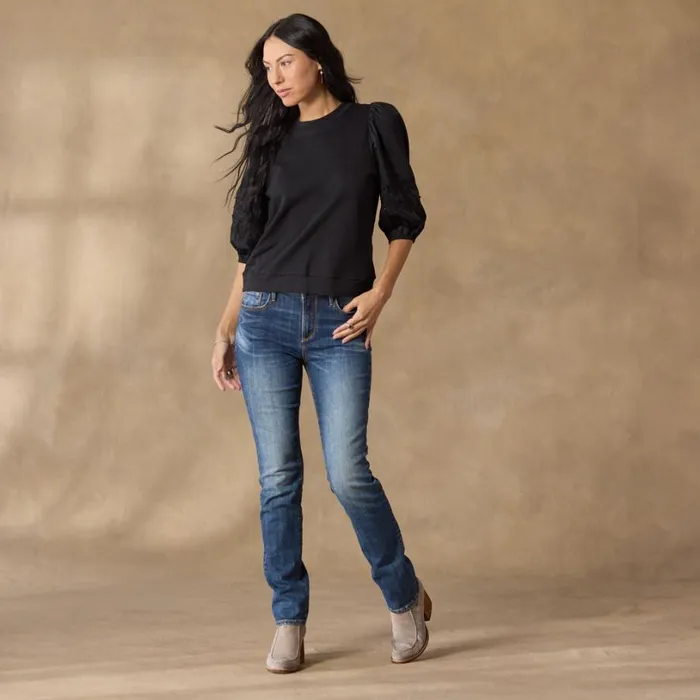 Women Melanie Mixed Media Sweatshirt Black Sundance Catalog Tops Women Melanie Mixed Media Sweatshirt Black Sundance Catalog Tops