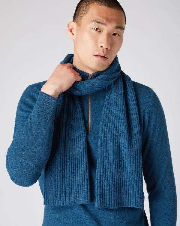 WomenMen Unisex Short Ribbed Cashmere ScarfIn Lagoon Blue Lagoon Blue NPeal Cashmere Scarves