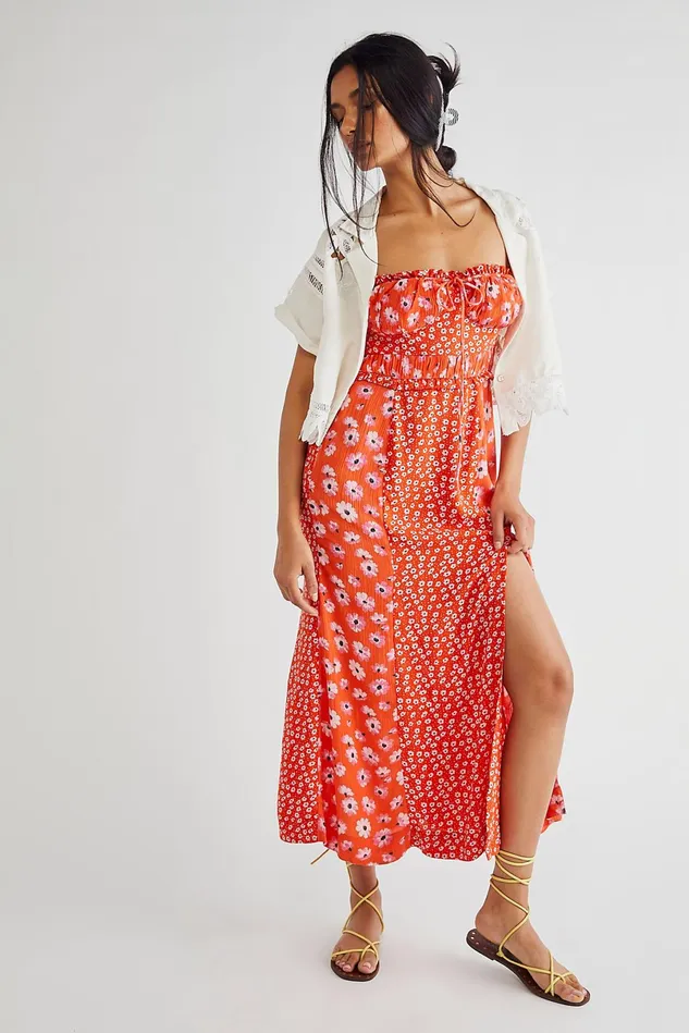 Women Midi Dresses Free People Tigerlilly Midi Dress Red Earth Combo