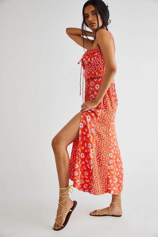 Women Midi Dresses Free People Tigerlilly Midi Dress Red Earth Combo