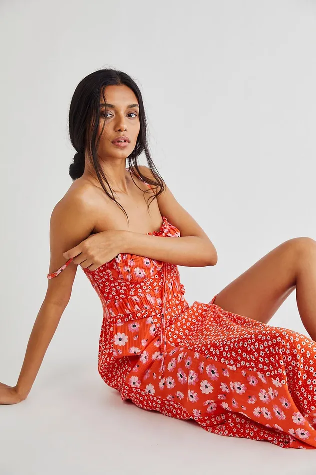 Women Midi Dresses Free People Tigerlilly Midi Dress Red Earth Combo