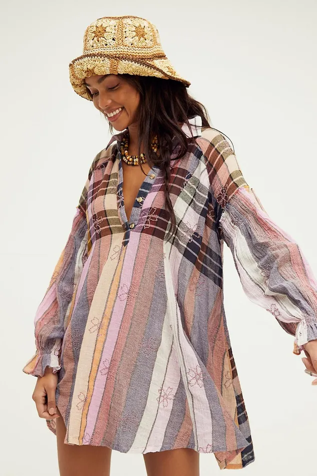 Women Mini Dresses Free People Penny Shirtdress Dark Combo
