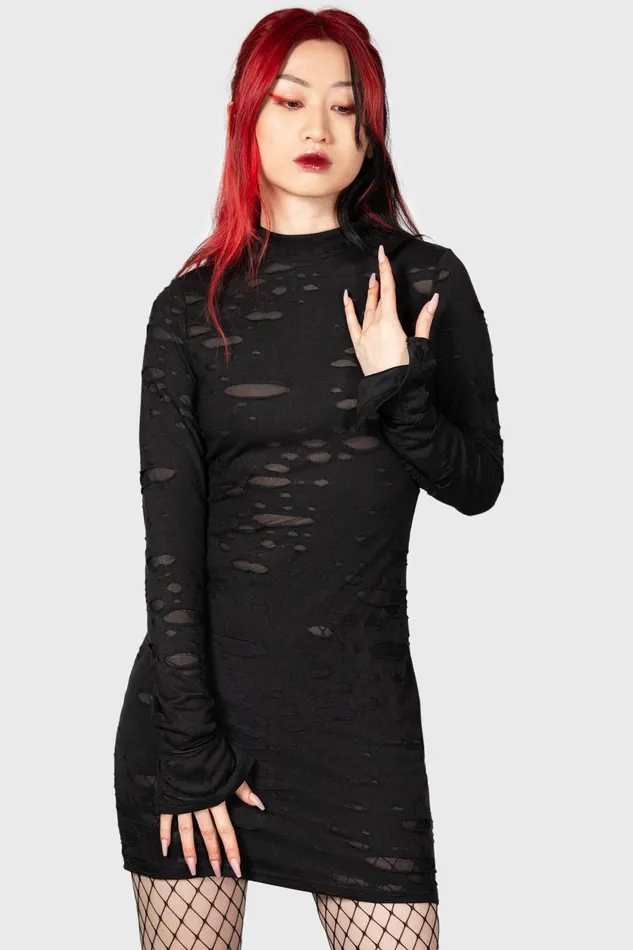 Women Mini Killstar Sinners Glimmer Long Sleeve Dress