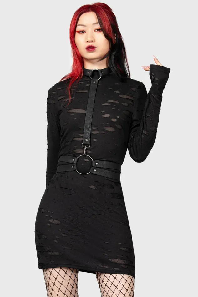 Women Mini Killstar Sinners Glimmer Long Sleeve Dress
