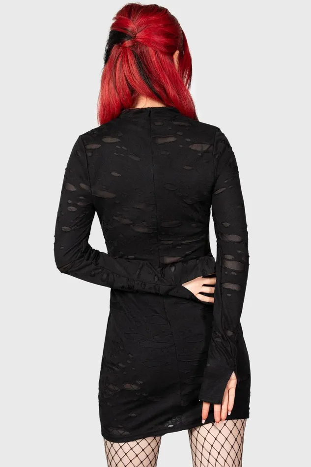 Women Mini Killstar Sinners Glimmer Long Sleeve Dress